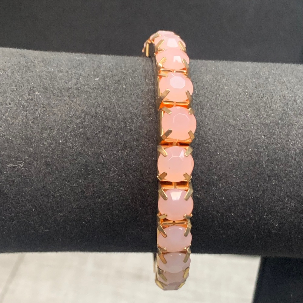 Gold Tone Pale Pink Stone Stretch Tennis Bracelet 6.5 Inch 5330